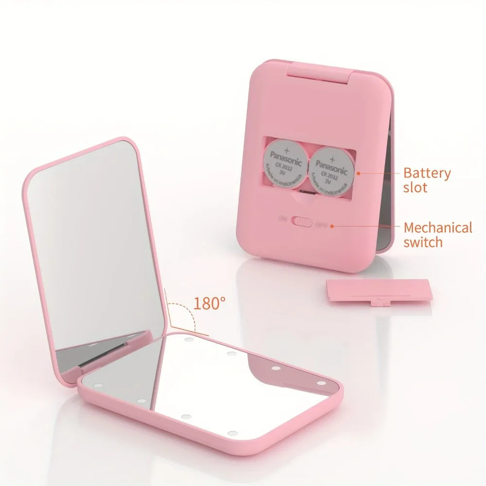 Mini Handheld Makeup Compact Folding Travel Portable With Led Light Makeup Pocket Mirror 8 Leds for Gifts Beauty World Shop