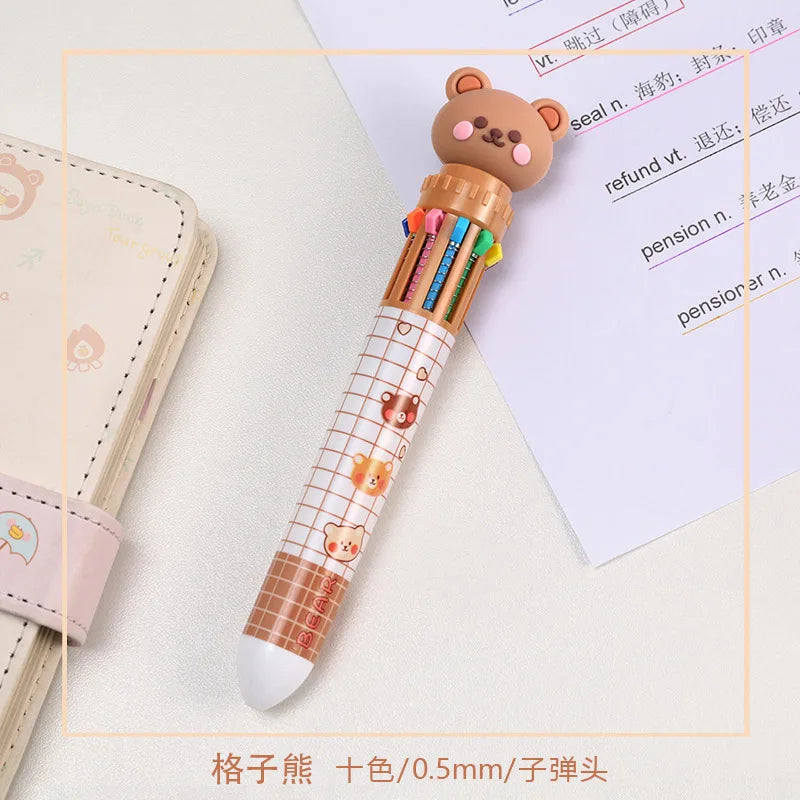 10 Colors Ballpoint Pen Cartoon Bear 0.5mm Colorful Ink Gel Pens Silicone Kawaii Pens School Office Supplies Korean Stationery Beauty World Shop