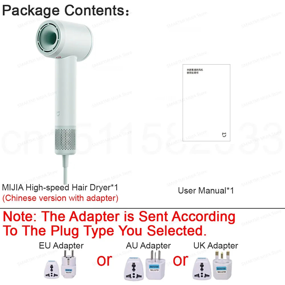 2026 New MIJIA High-Speed Hair Dryer,110000rpm,62m/s Powerful airflow,8 Airflow Mode,347g 4 Color,CN Version With Adapter Beauty World Shop