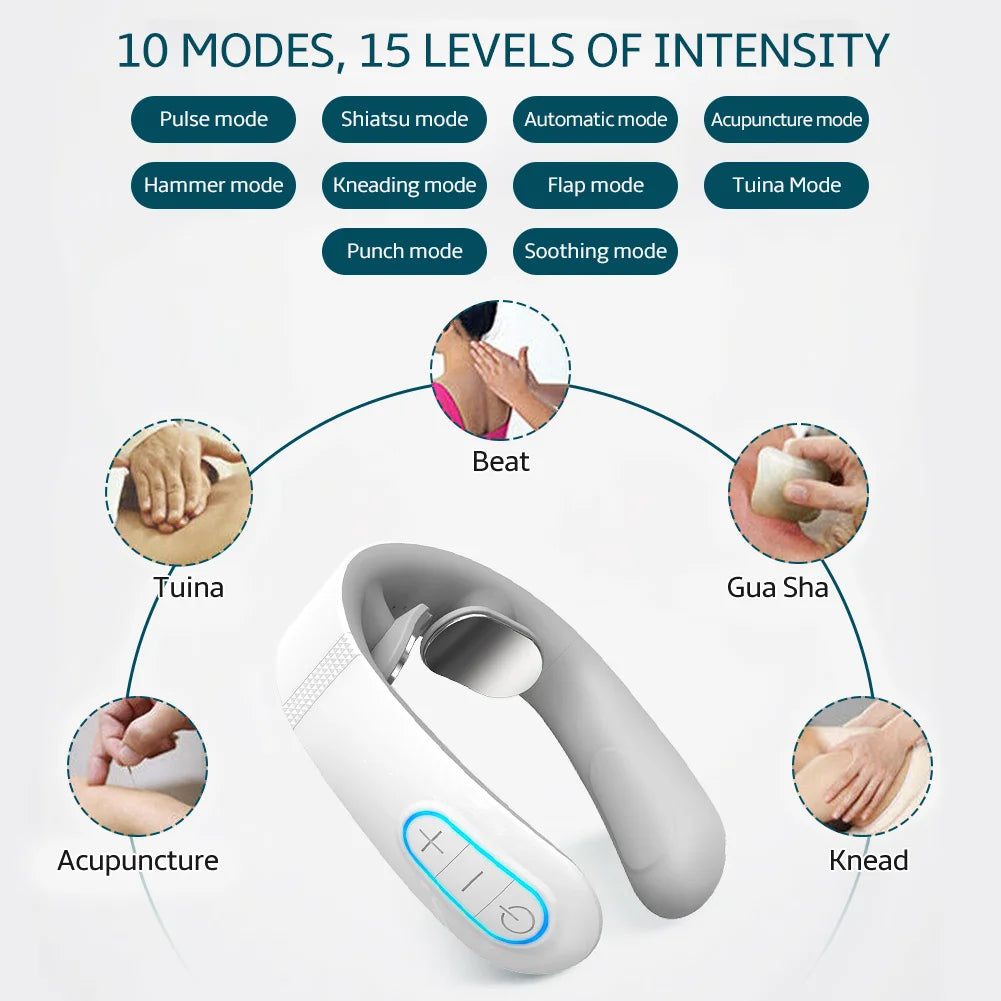 TENS Pulse Back Neck Massage Wireless Smart Sholder Cervical Massager Heating Muscle Punch Beating Health Care Tool