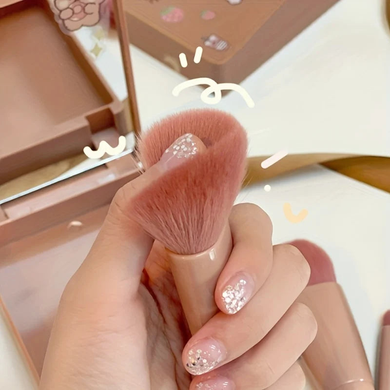 5Pcs Portable Makeup Brush Set With Mirror -  Foldable Travel Kit ，Mini Makeup Brush Set Travel Makeup Brush Set Beauty World Shop