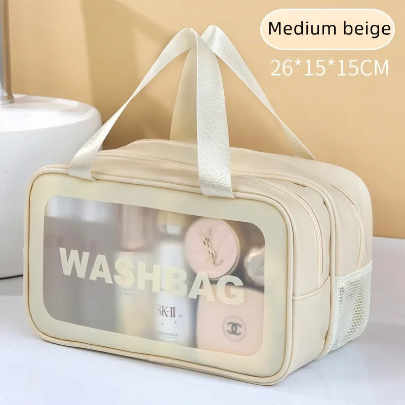 Dry-wet separation double transparent PU makeup bag portable washing bag cosmetic storage bag travel fitness swimming essentials Beauty World Shop