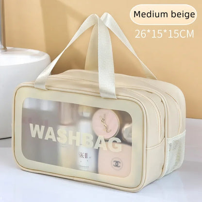 Dry-wet separation double transparent PU makeup bag portable washing bag cosmetic storage bag travel fitness swimming essentials Beauty World Shop