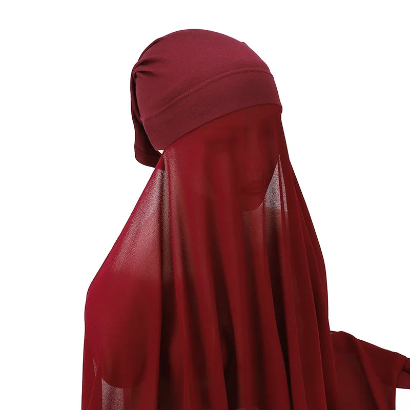 Muslim Women Bonnet + Chiffon Shawl Instant Under scarf Cap Islam Inner Scarf Headband Stretch Hijab Cover Headwrap Turbante Beauty World Shop
