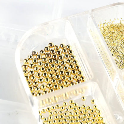 6 Grid Gold Mixed Size Stainless Steel Metal Bead Nail Art Decoration 3D Mini Small Caviar Ball Sliver Charm Pearl Manicure Beauty World Shop