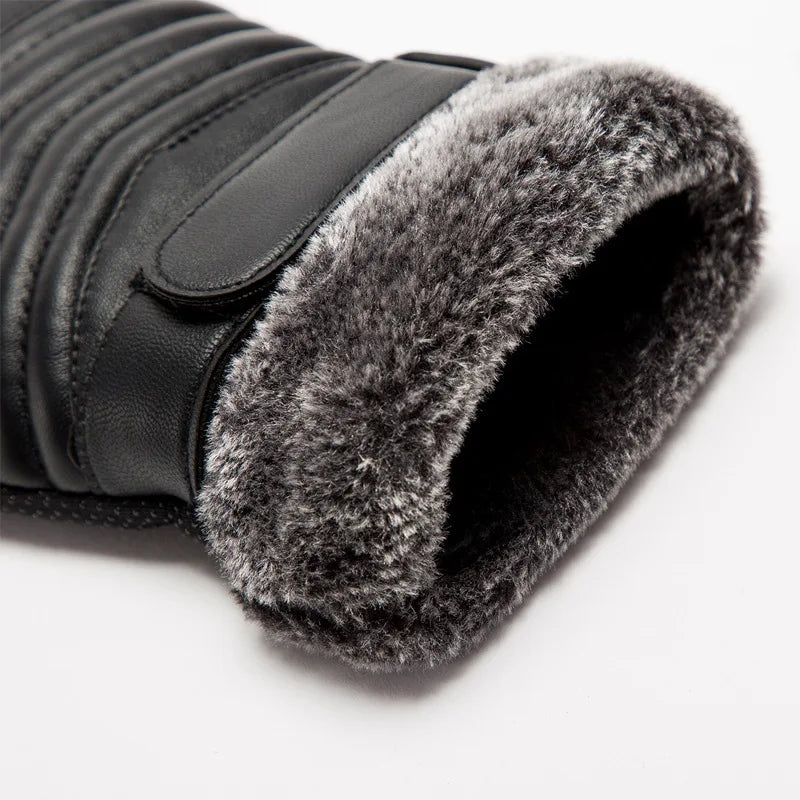 Gloves Winter MEN'S Fur Mouth Plush Insulation Gloves Outdoor Cycling Motorcycle PU Touch Screen Cotton Gloves Beauty World Shop
