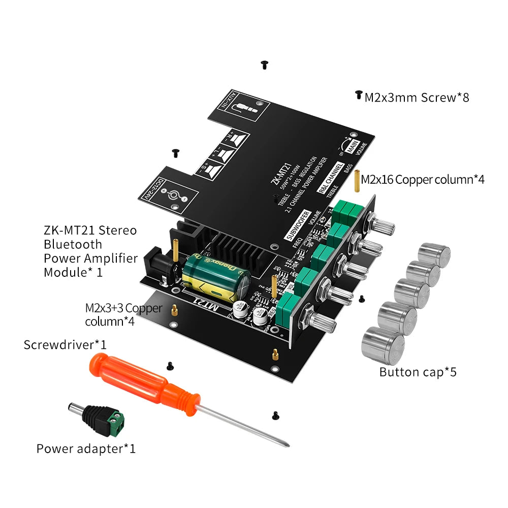 ZK-MT21 Sound Amplifier Module 2x50W+100W 2.1 Channel Subwoofer Bluetooth 5.0 Digital Power Amplifier Board AUX 12V/24V Stereo Beauty World Shop