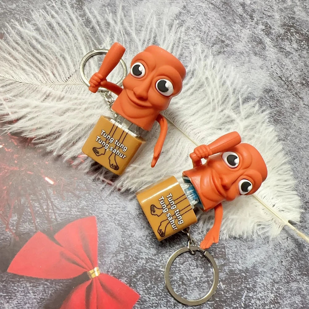 New Tralalero Tralala Tungtungtung Wooden Stick Man Button Keychain with Luminous Pendant - Anime Peripheral Decor Gift Toys Beauty World Shop