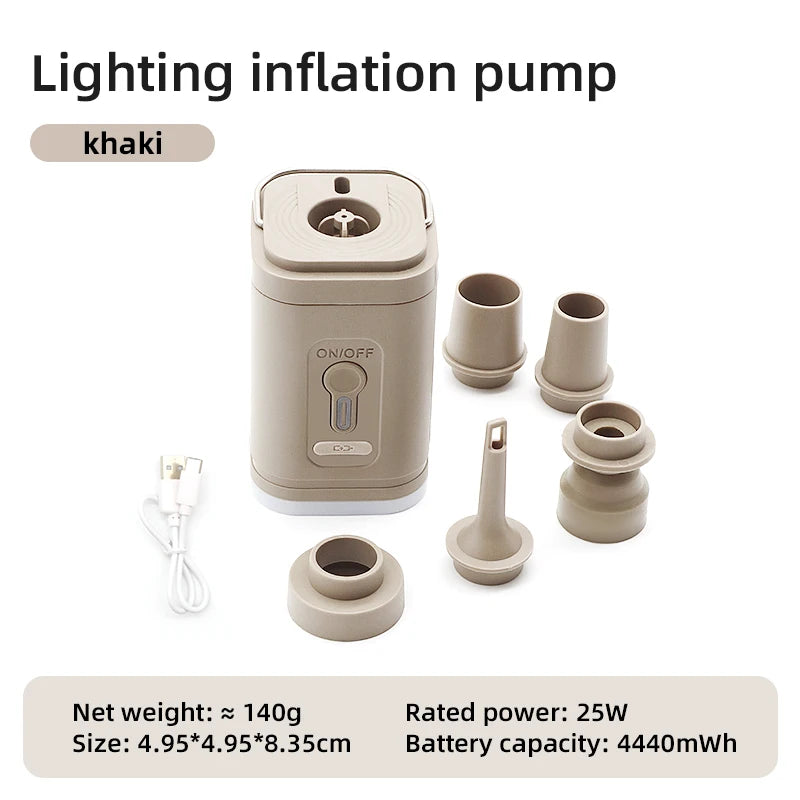 3 in 1 Electric Air Pump with Lights Mini Wireless Air Compressor USB Charging Inflator/Deflator Pumps for Outdoor Camping Beauty World Shop