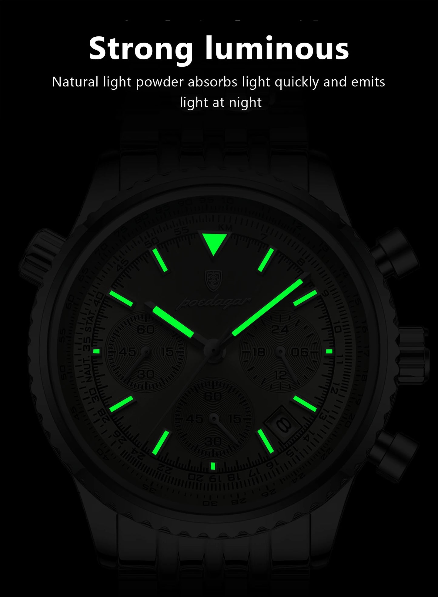 POEDAGAR Luxury Fashion Men Watch Stainless Steel Waterproof Luminous Quartz Male Clock Date Chronograph Military Men's Watches Beauty World Shop
