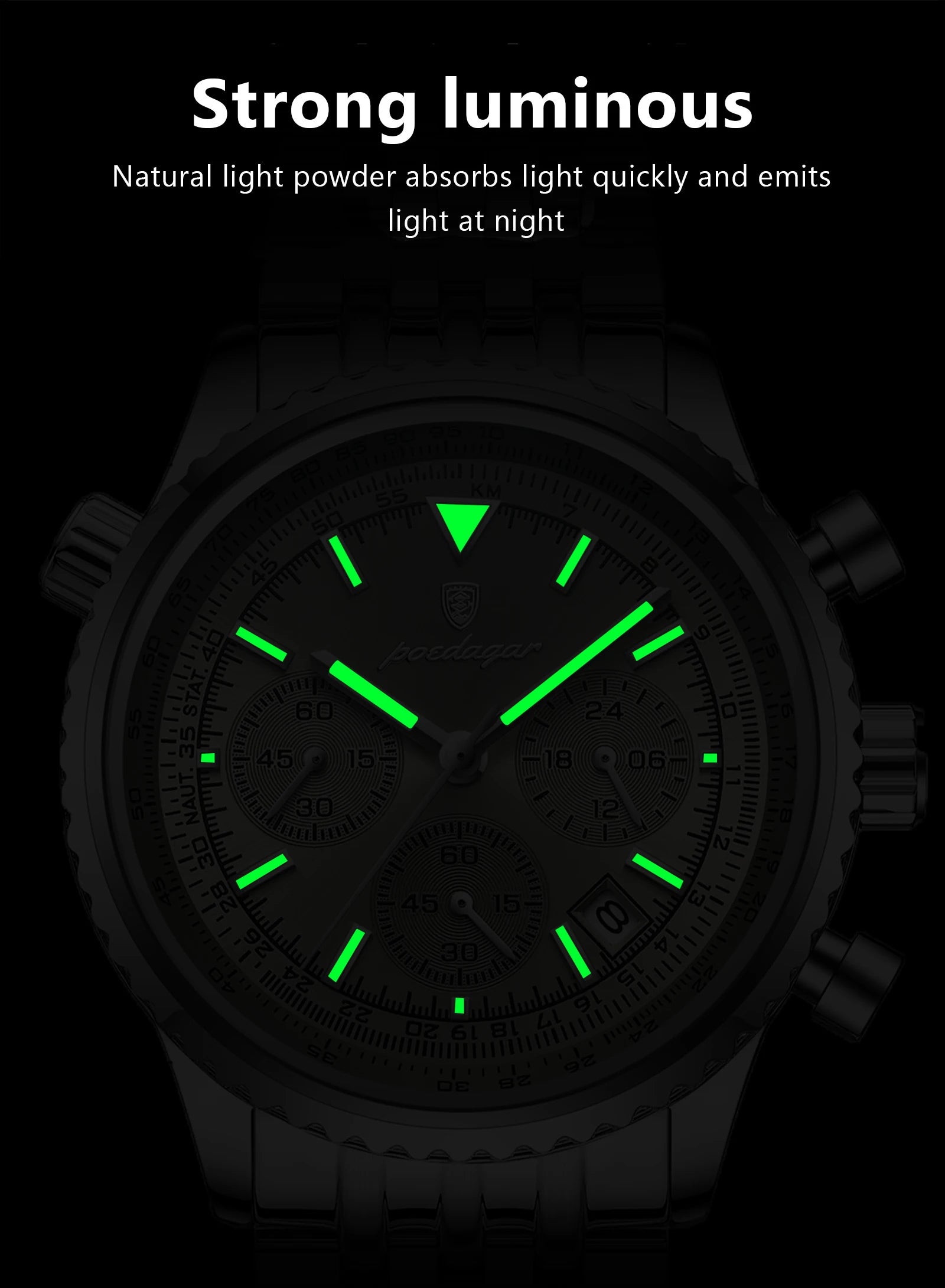 POEDAGAR Luxury Fashion Men Watch Stainless Steel Waterproof Luminous Quartz Male Clock Date Chronograph Military Men's Watches Beauty World Shop