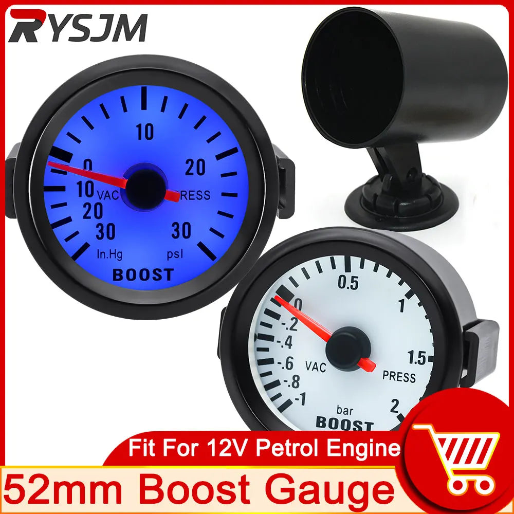 AD Universal 52mm Bar Blue Led Light Pressure Turbo Boost Gauge Meter With Sensor 、Holder 12V Boost sensor Car Accessories Beauty World Shop