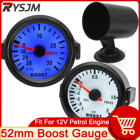 AD Universal 52mm Bar Blue Led Light Pressure Turbo Boost Gauge Meter With Sensor 、Holder 12V Boost sensor Car Accessories Beauty World Shop