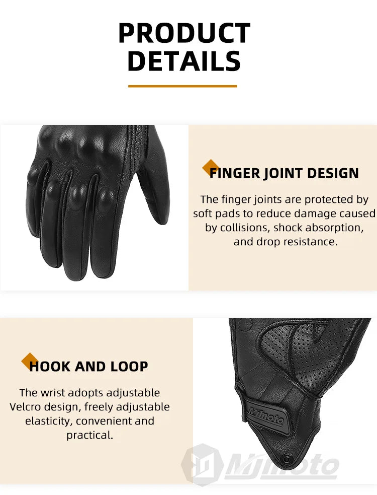 With CE Approved Summer Retro Perforated Leather Motorcycle Gloves Men Women Full Finger Motocross Dirt Biker Glove Guantes Moto Beauty World Shop