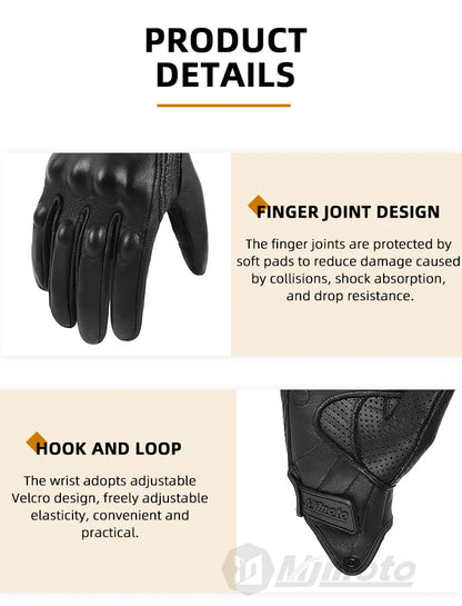 With CE Approved Summer Retro Perforated Leather Motorcycle Gloves Men Women Full Finger Motocross Dirt Biker Glove Guantes Moto Beauty World Shop
