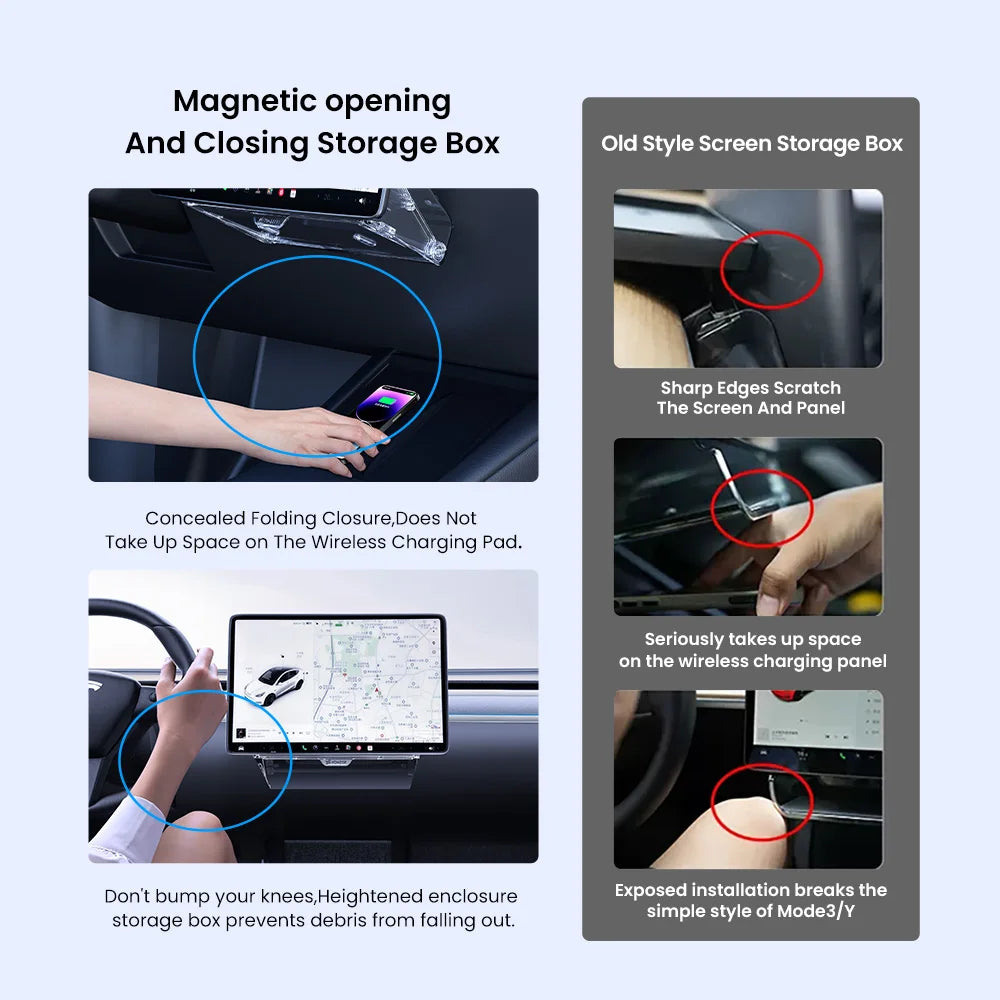 YZ For New Tesla Highland Model 3 Y Juniper Tray Magnetic Under Screen Fold Storage Box ETC Screen Storage Box Accessories Beauty World Shop