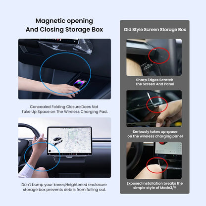 YZ For New Tesla Highland Model 3 Y Juniper Tray Magnetic Under Screen Fold Storage Box ETC Screen Storage Box Accessories Beauty World Shop