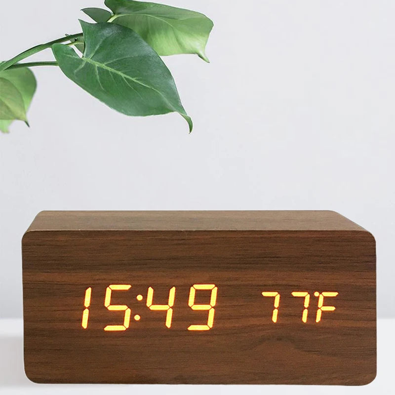 Wooden Digital Alarm Clock, LED Alarm Clock with Temperature Desk Clocks for Office,Bedside Clock Beauty World Shop