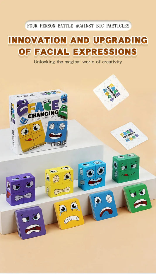 Kids Emotions Expression Game Wooden Cube Face Changing Board Cartoon Puzzle Toy Montessori Thinking Challenge Games Beauty Fashion