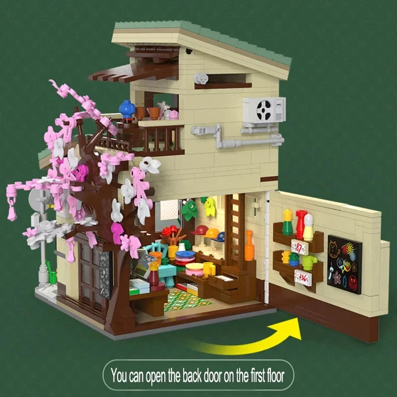 Japanese Street View Building Blocks Tea House Bun House Cafe Store Architecture Model Bricks Kids DIY Toys Holiday Gifts Beauty World Shop