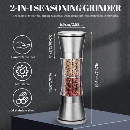 2-in-1 Adjustable Pepper Salt Grinder - Rustproof Stainless Steel Manual Mill with Double Heads & Coarseness Control Beauty Trend Shop