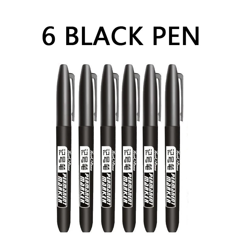 6 Pcs/Set Permanent Art Marker Pen Fine Point Waterproof Ink Thin Nib Crude Nib Black Blue Red Ink 1.5mm Fine Color Marker Pens Beauty World Shop