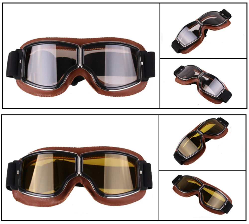 Motorcycle Glasses Windproof Motorcycle Helmet Glasses Sunglasses Retro Universal Folding Leather Retro Motorcycle Accessories Beauty World Shop
