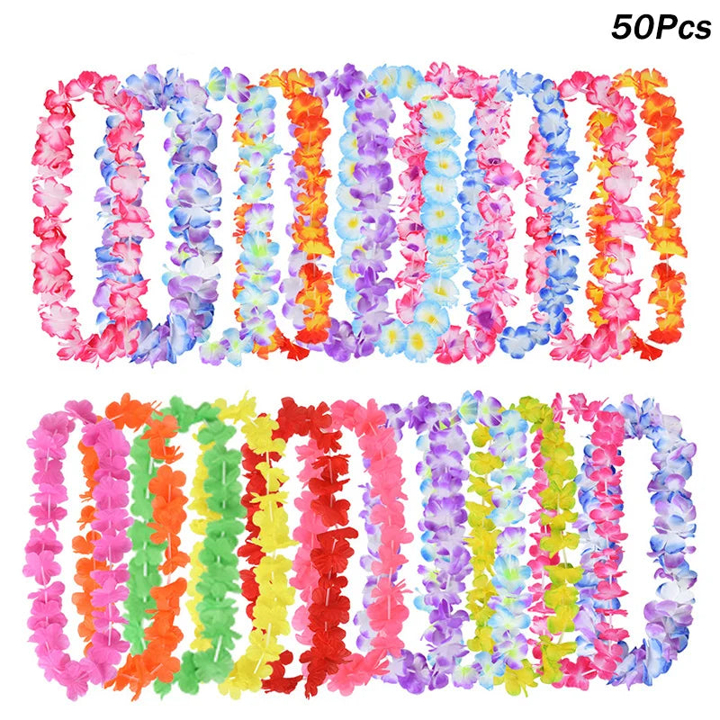 10/20/50pcs Hawaiian Flower Wreath Necklace Summer Tropical Birthday Party Decoration Luau Wedding Artificial Flower Garland Lei Beauty World Shop