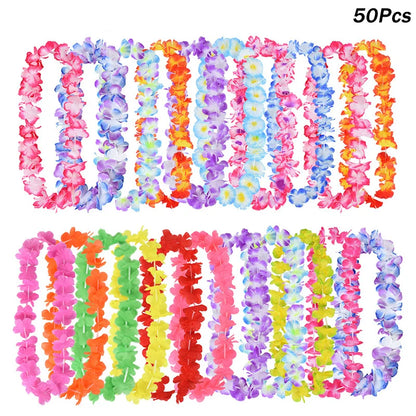 10/20/50pcs Hawaiian Flower Wreath Necklace Summer Tropical Birthday Party Decoration Luau Wedding Artificial Flower Garland Lei Beauty World Shop