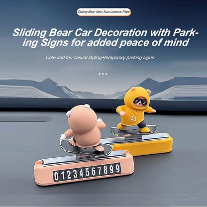 New Dashboard Car Decorations Skateboard Bear Magnetic Parking Number Plate Creative Car Cartoon Interior Interior Accessories Beauty World Shop