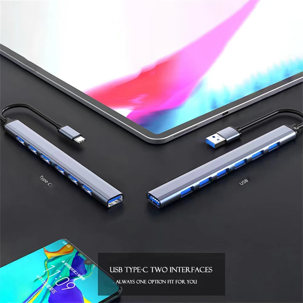7 Ports USB 3.0 Type C HUB Expander Splitter High Speed OTG Adapter Docking Station For LaptopPC Hard Drive Mouse Keyboard Beauty World Shop