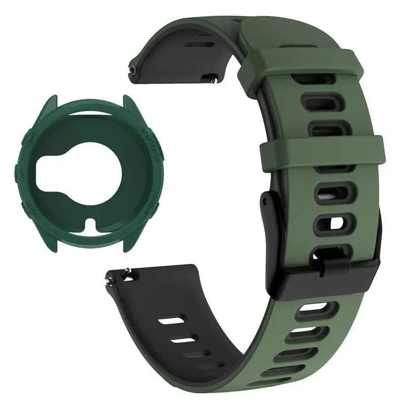 Case+Strap Compatible for Garmin Forerunner 965 Strap 22mm Two Tone Sports Silicone Band Soft Hollow Protector Cover (wihtout fi