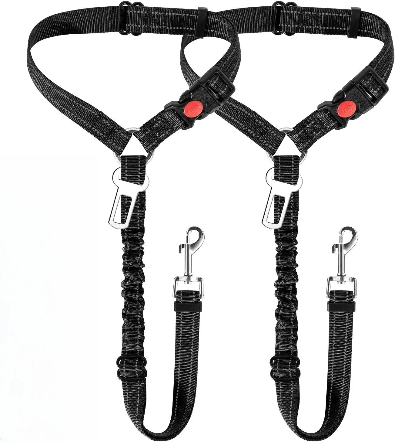 Dog Seat Belt for Car,Dog Car Harness Seatbelt Adjustable with Elastic Bungee Buffer, 2in1 Pet Leash Restraint Dog Safety Tether