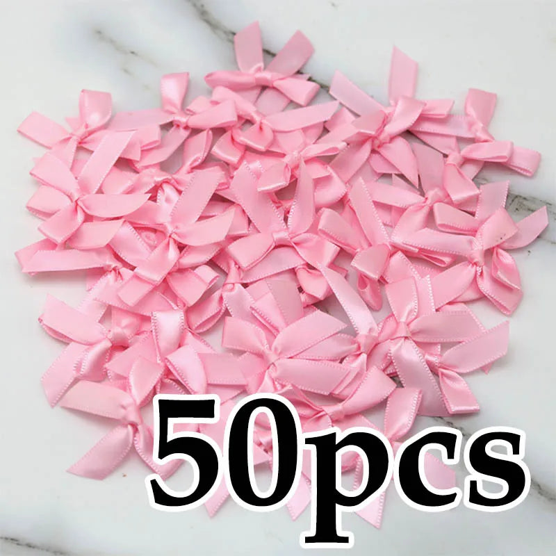 (50 Pcs) 4*4cm Colourful Ribbon Bows Small Size Polyester Satin Ribbon Bow Flower DIY Craft Decoration Beauty World Shop