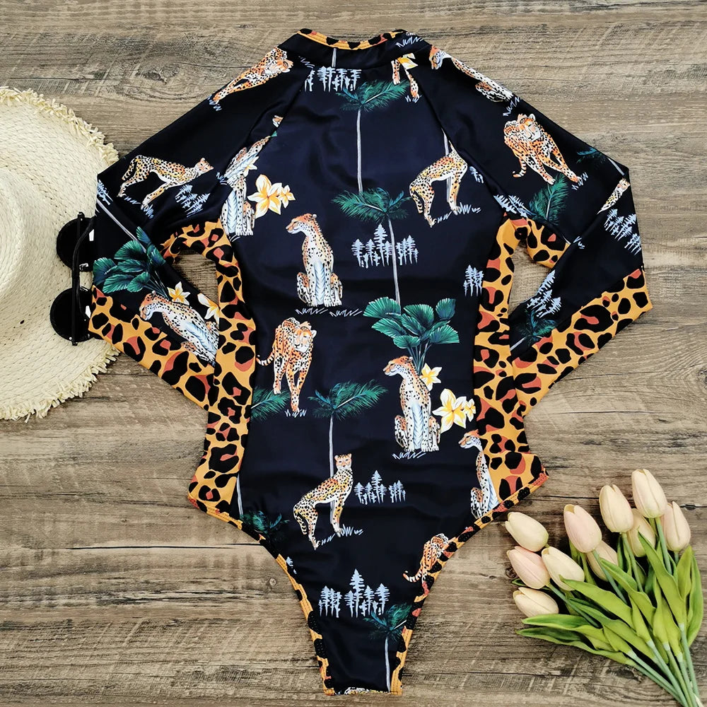 2026 Surfing Sport Swimsuit Long Sleeves Women One Piece Swimsuit  Swimwear Solid Monokini Bathing Suit Tropical Bodysuit Female Beauty World Shop