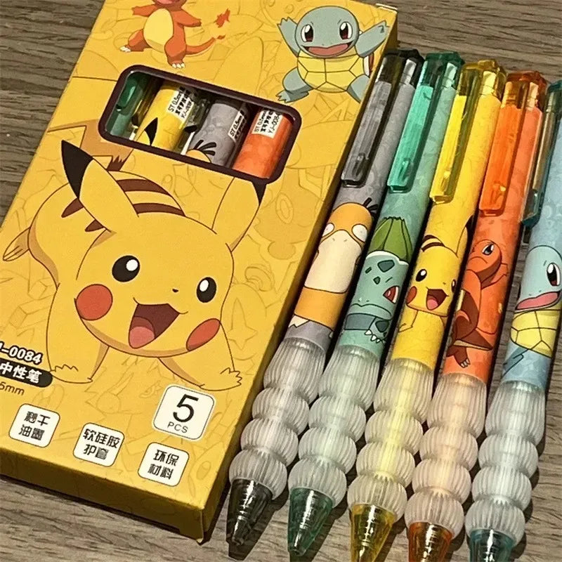 5pcs Pokemon Pen Set Pikachu Squirtle Charmander, Press Gel Pen Cute Anime School Office Supplies Stationery Gift for Kids Beauty World Shop