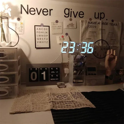 3D LED Digital Clock Wall Decoration Glow Night Mode Decoration for Home Adjustable Electronic Watch Clock Decor Clocks Garden Beauty World Shop