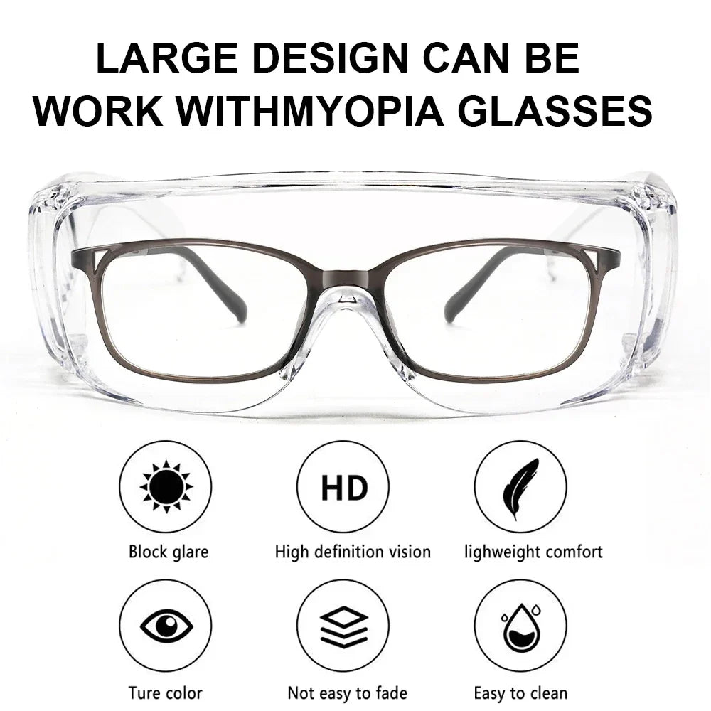 1pc Safety Transparent Glasses Anti Fog Goggles Vented Sides Shields PC Frame Spectacles for Riding Lab Labor Protection Beauty Trend Shop