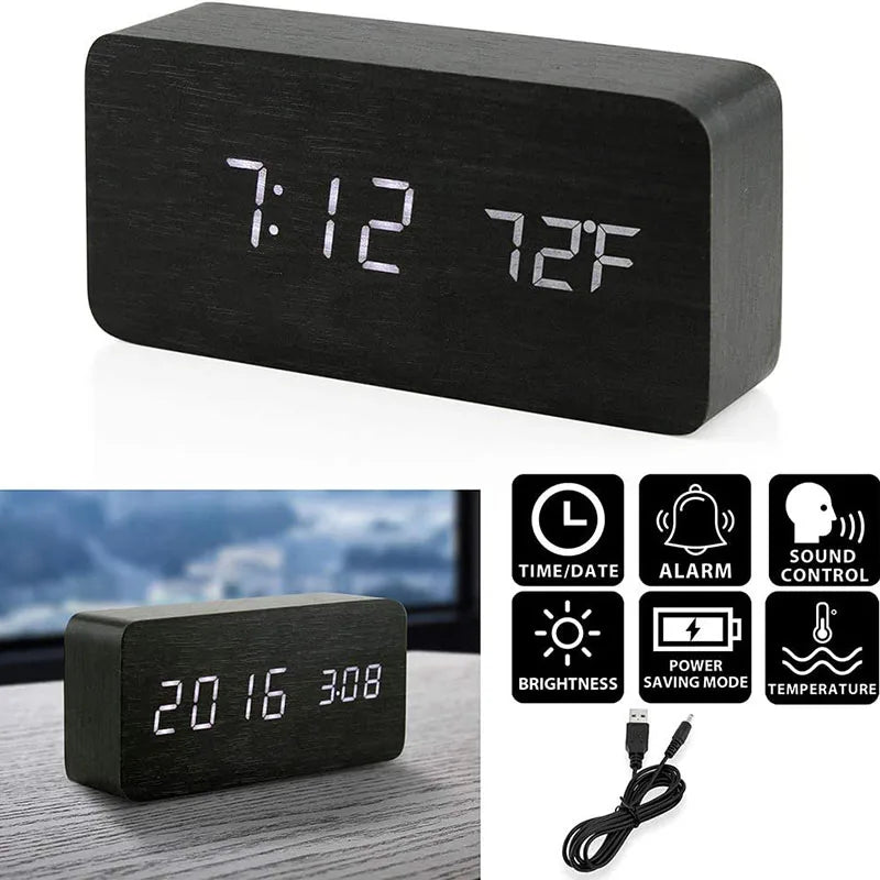 Wooden Digital Alarm Clock, LED Alarm Clock with Temperature Desk Clocks for Office,Bedside Clock Beauty World Shop