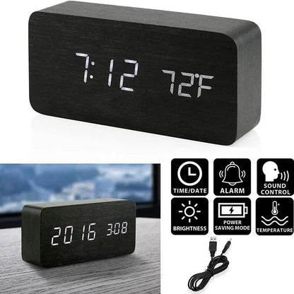 Wooden Digital Alarm Clock, LED Alarm Clock with Temperature Desk Clocks for Office,Bedside Clock Beauty World Shop