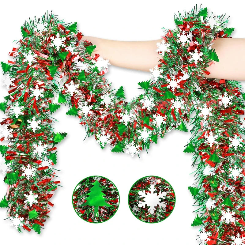 Christmas Tinsel Garlands Decoration Bar Tops 2/10M Red Green Wreath Xmas Tree Ornaments Party Home Staircase Decor Pendant Prop Beauty World Shop