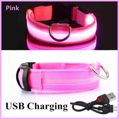 USB Rechargeable Luminous Collar Adjustable Led Glowing Dog Collar for Large Small Dogs Cat Night Light Collar Pet Safety Harnes Beauty World Shop