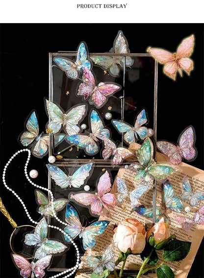 5Style 20pcs/pack INS Butterfly PET Sticker Pack Ice Crystal Laser Gold DIY Handbook Decoration 3D Scrapbook Beauty World Shop