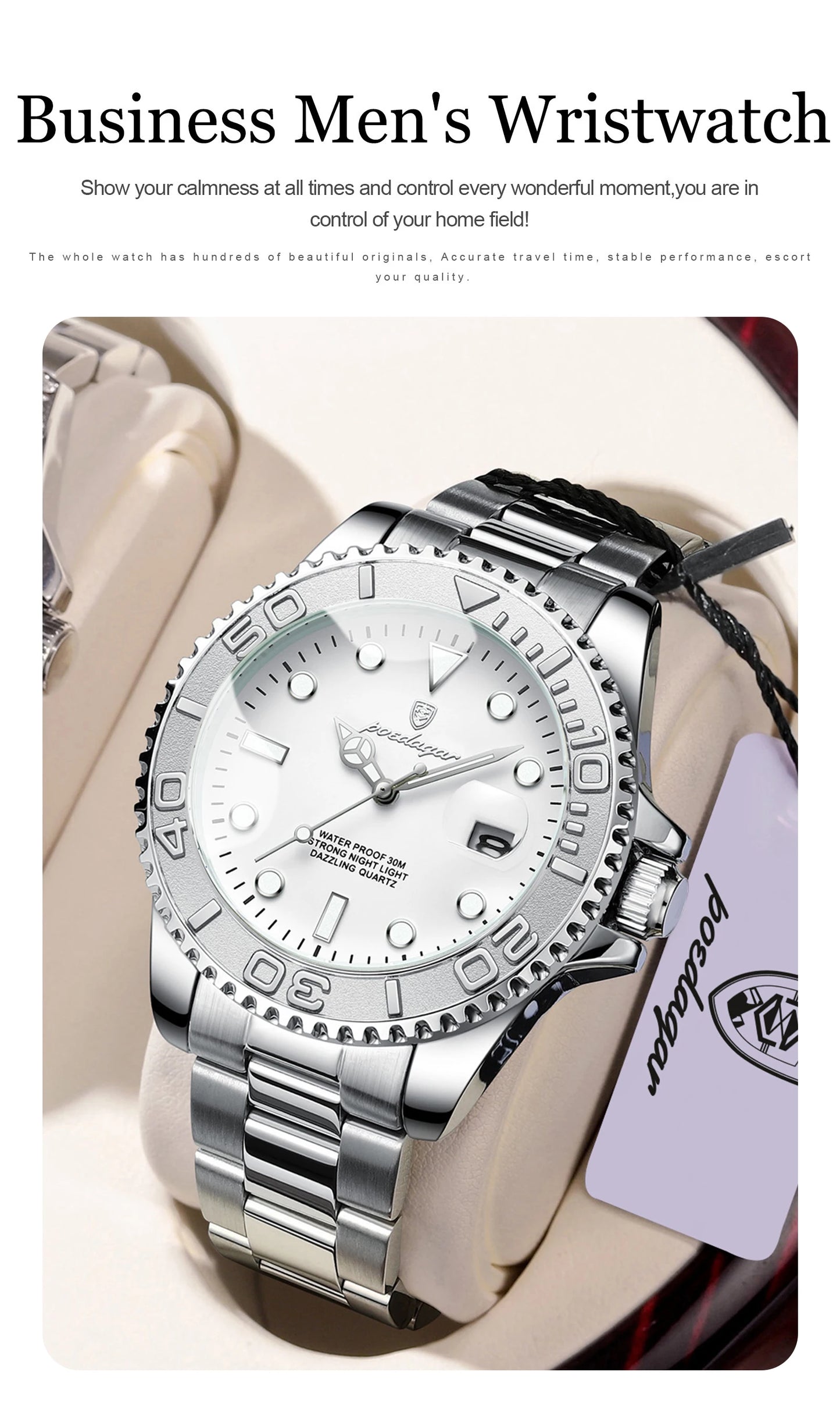 POEDAGAR Casual Fashion Man Wristwatch Waterproof Luminous Date Exquisite Men Watch Stainless Steel Classic Men's Quartz Watches Beauty World Shop