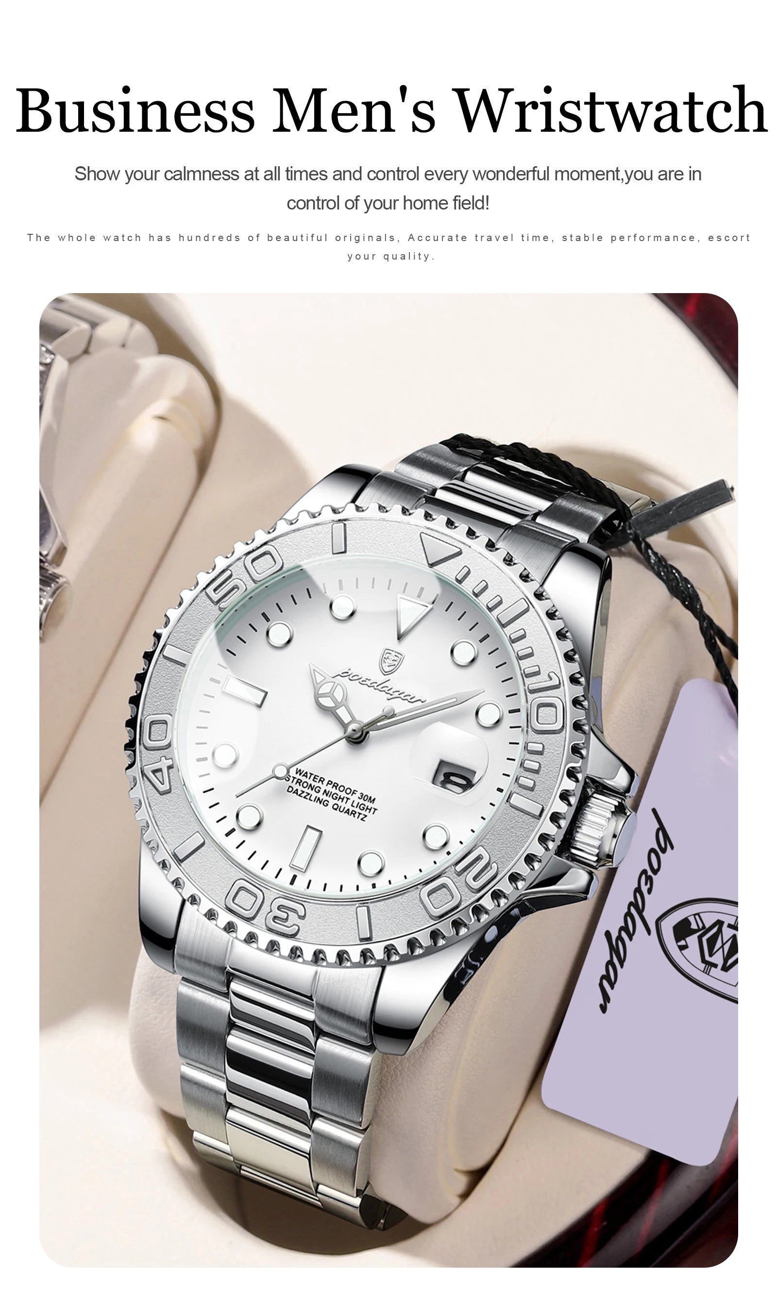 POEDAGAR Casual Fashion Man Wristwatch Waterproof Luminous Date Exquisite Men Watch Stainless Steel Classic Men's Quartz Watches Beauty World Shop