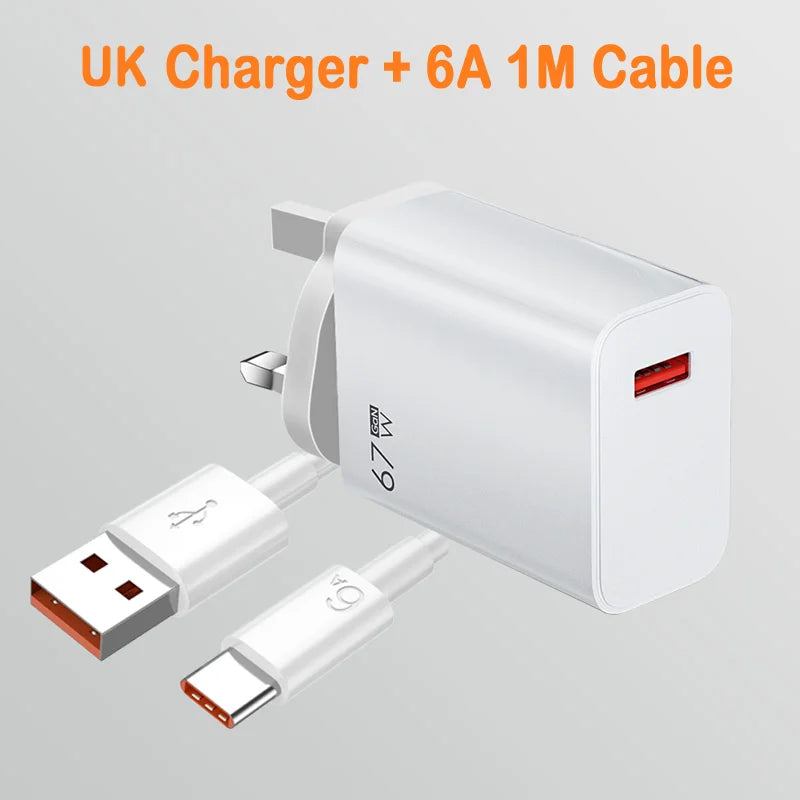 GaN USB Fast Charger Quick Charge 3.0 for Xiaomi 14 13 12 11 10 Ultra Redmi Note 12T 13 Pro Turbo 6A USB Type C Charging Cable Beauty World Shop