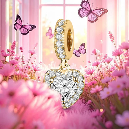 Shecharms 925 Sterling Silver Love Heart Firefly Golden Series Charms Fit DIY Making Bracelet Necklace High Quality Fine Jewelry Beauty World Shop