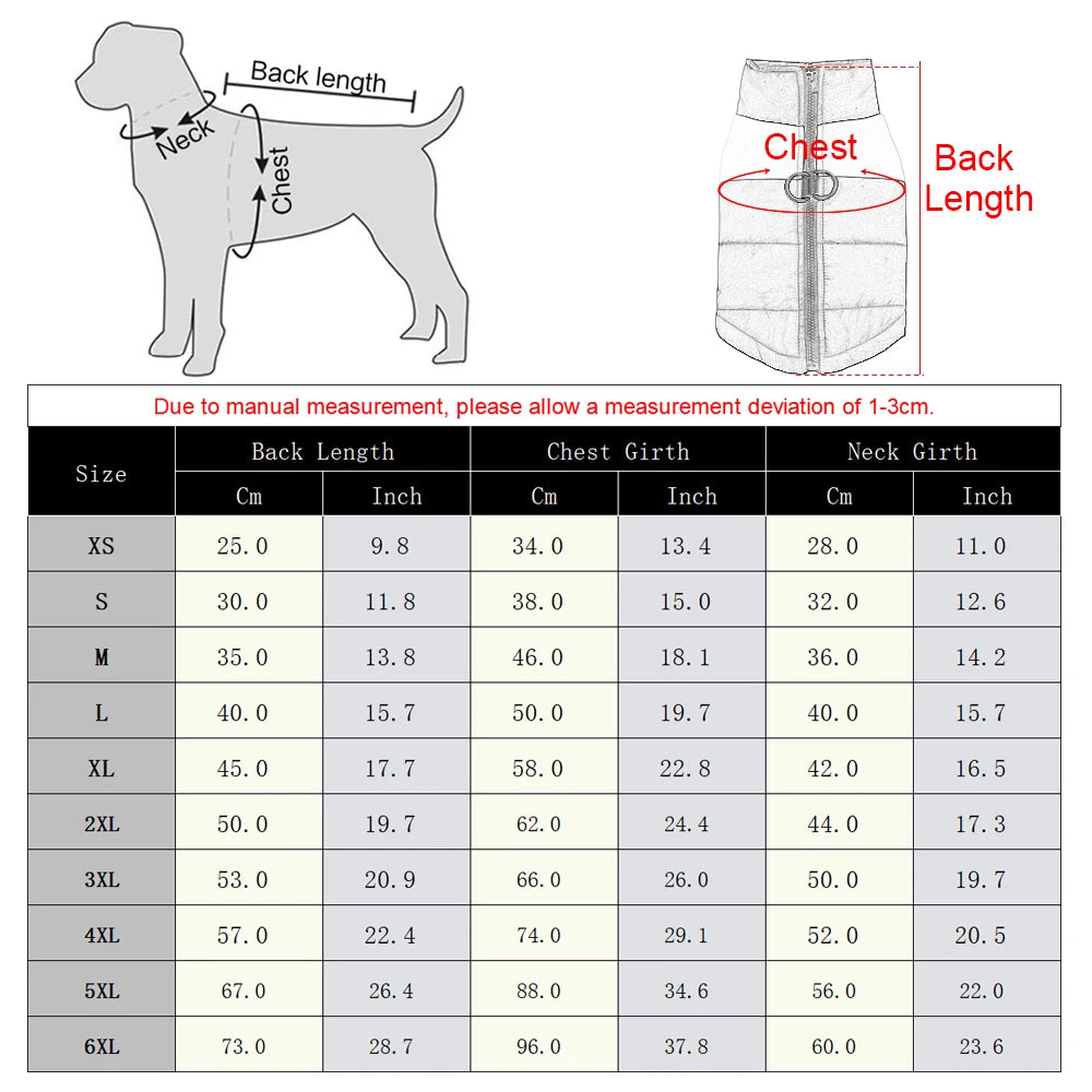 Waterproof Pet Dog Coat Vest For Small Large Dogs Winter Warm Puppy Clothes with D-ring Kitten Costume Golden Retriever Jacket