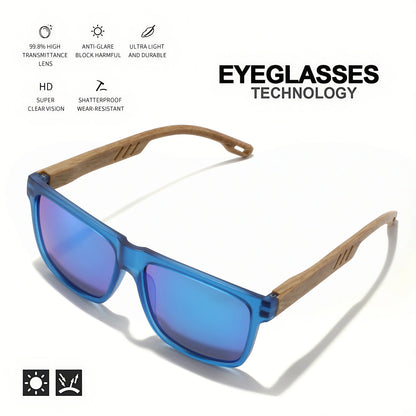 New Fashion Square Sunglasses - Wood Grain Spring Hinge, UV400 Unisex for Driving, Hiking & Travel Beauty World Shop