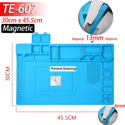 Soldering Station Mat Silicone Work Mat Heat Resistant 932°F Anti-Static Magnetic Mat for Electronic Phone Laptop Watch Repair Beauty World Shop